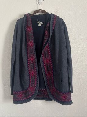 Lucky Brand Women's Size Medium Blue Embroidered Y2K Open Front Cardigan Sweater